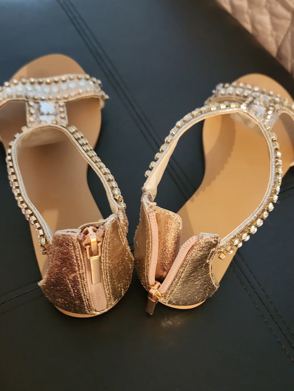 Women's Gold Jeweled T-Strap Sandals